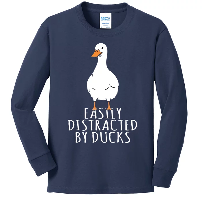 Duck Easily Distracted By Ducks Kids Long Sleeve Shirt