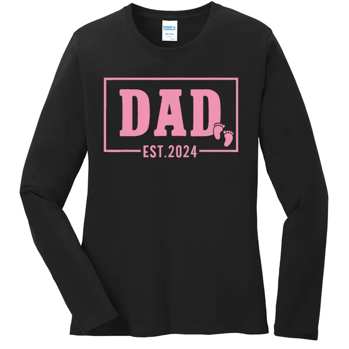 Dad Established Est 2024 Girl Newborn Daddy Father Ladies Long Sleeve Shirt