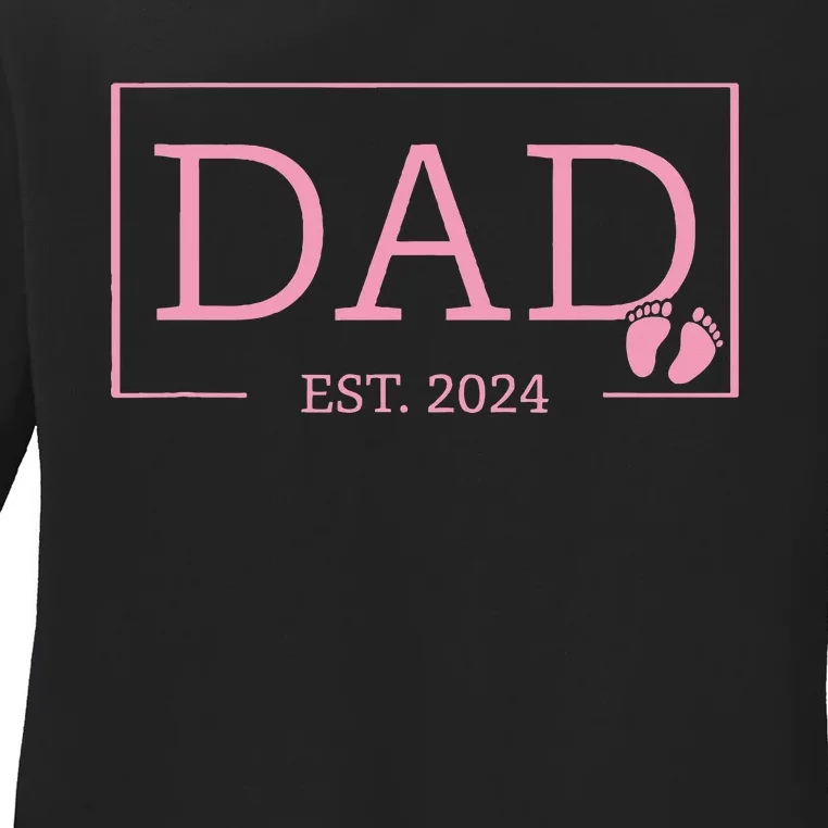 Dad Established Est 2024  Newborn Gifts Daddy Father Ladies Long Sleeve Shirt