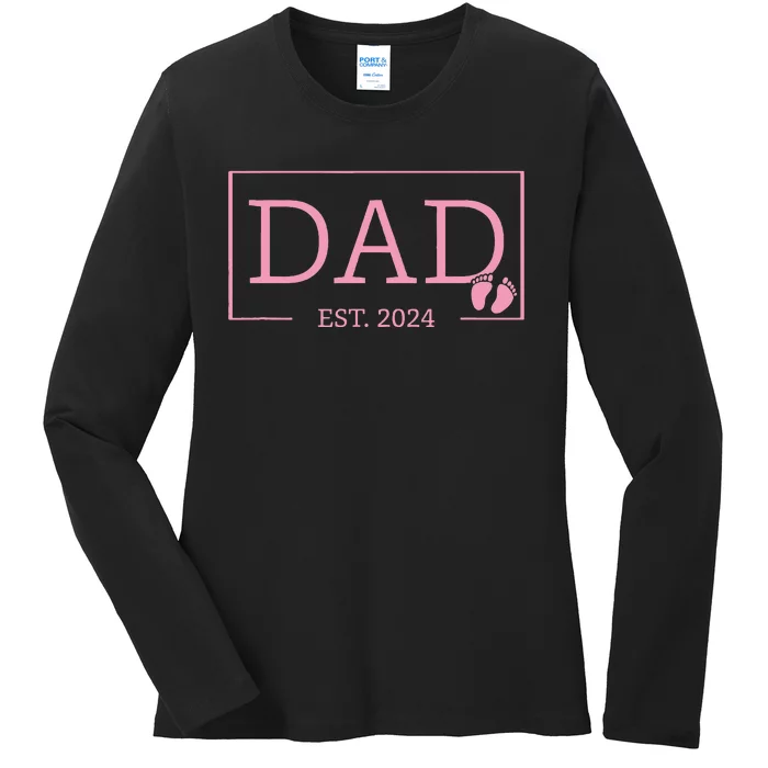 Dad Established Est 2024  Newborn Gifts Daddy Father Ladies Long Sleeve Shirt