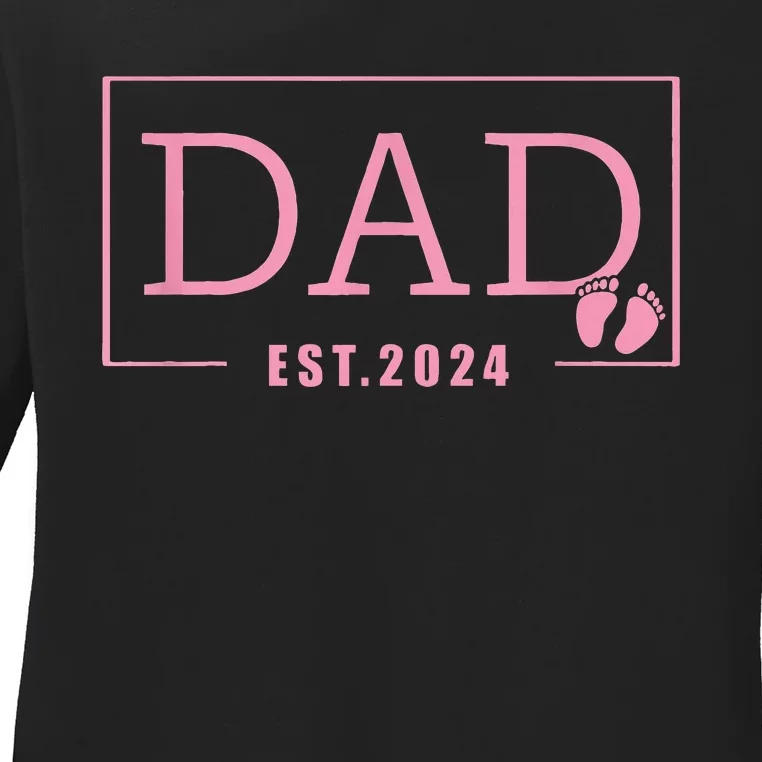 Dad Established Est 2024 Newborn Gifts Daddy Father Ladies Long Sleeve Shirt