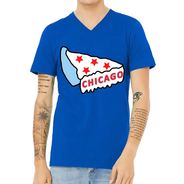 Deep Dish Chicago Pizza Flag V-Neck T-Shirt