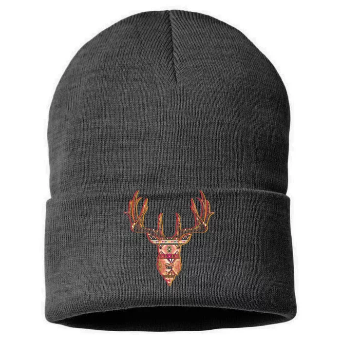 Deer Antlers Wilderness Pattern Sustainable Knit Beanie