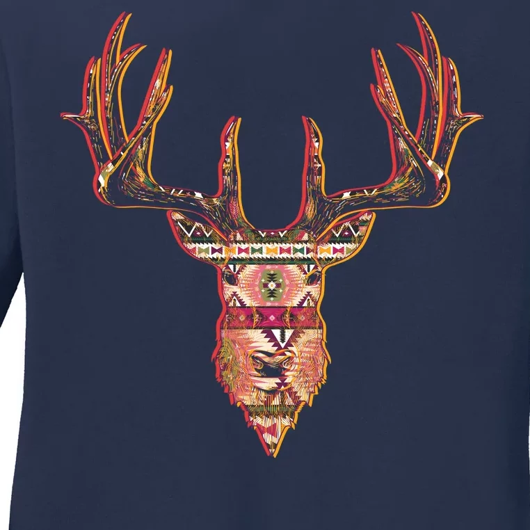 Deer Antlers Wilderness Pattern Ladies Long Sleeve Shirt