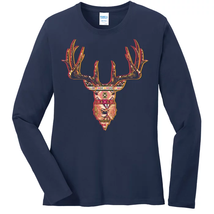 Deer Antlers Wilderness Pattern Ladies Long Sleeve Shirt