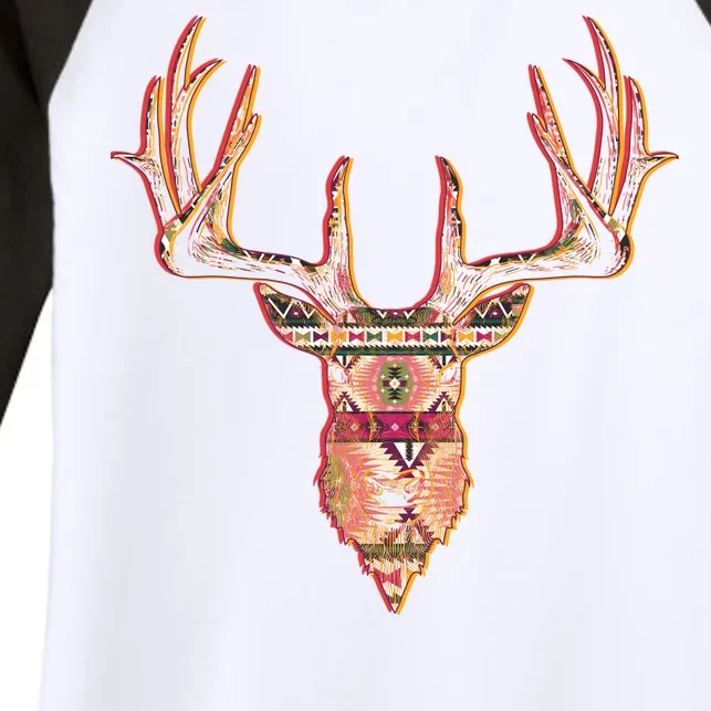 Deer Antlers Wilderness Pattern Women's Tri-Blend 3/4-Sleeve Raglan Shirt