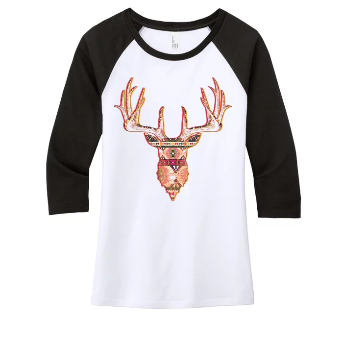 Deer Antlers Wilderness Pattern Women's Tri-Blend 3/4-Sleeve Raglan Shirt