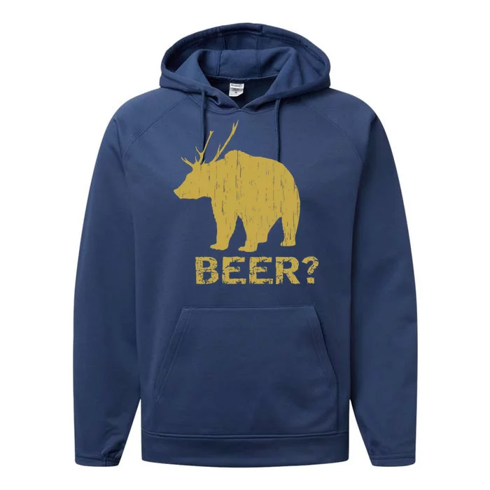 Deer Bear Beer Moose Elk Hunting Funny Performance Fleece Hoodie