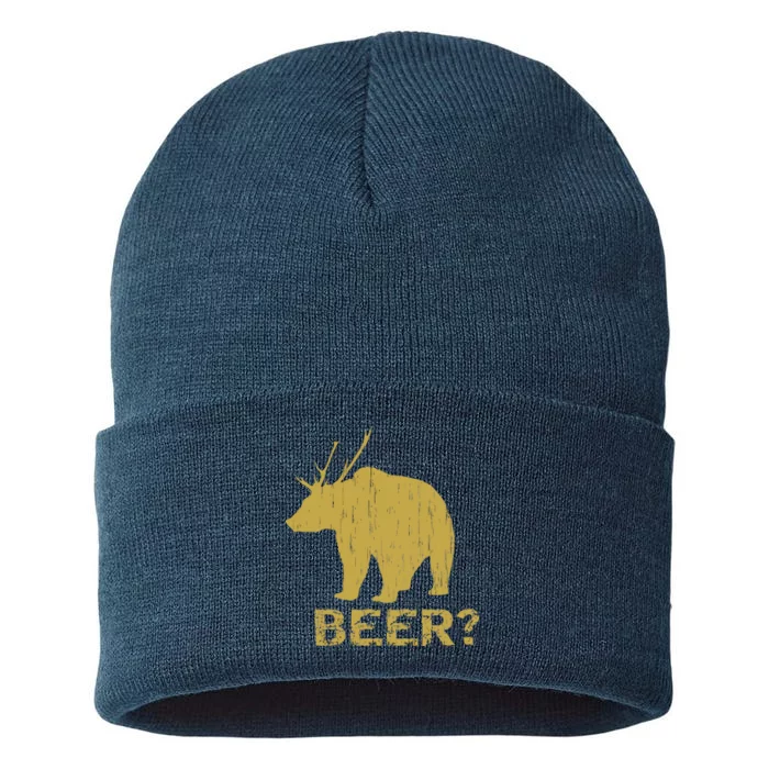 Deer Bear Beer Moose Elk Hunting Funny Sustainable Knit Beanie