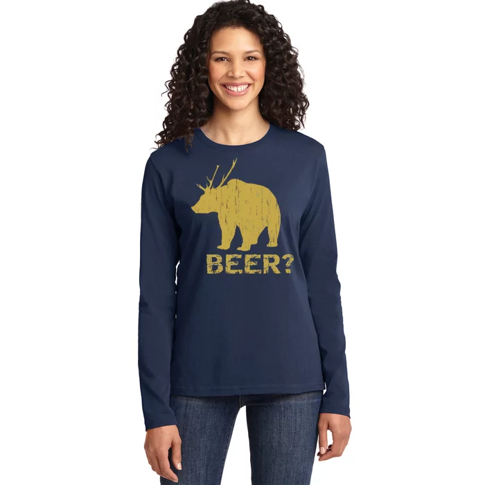 Deer Bear Beer Moose Elk Hunting Funny Ladies Long Sleeve Shirt