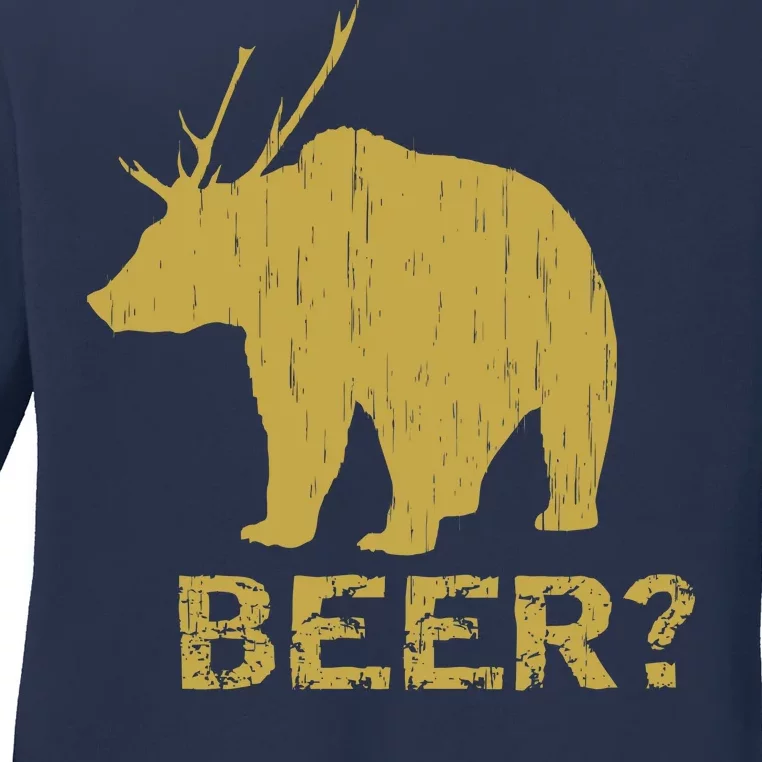 Deer Bear Beer Moose Elk Hunting Funny Ladies Long Sleeve Shirt