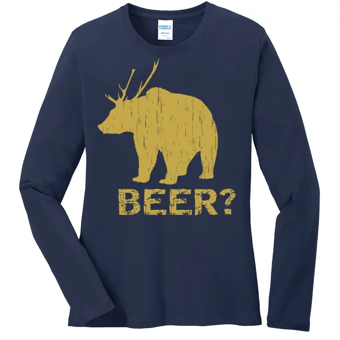 Deer Bear Beer Moose Elk Hunting Funny Ladies Long Sleeve Shirt