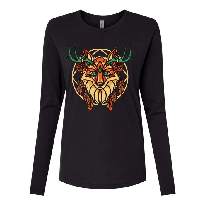 Deer Fox Abstract Womens Cotton Relaxed Long Sleeve T-Shirt