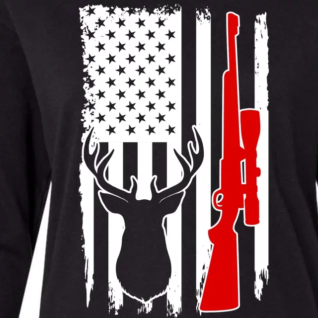 Deer Hunting Distressed USA American Flag Womens Cotton Relaxed Long Sleeve T-Shirt