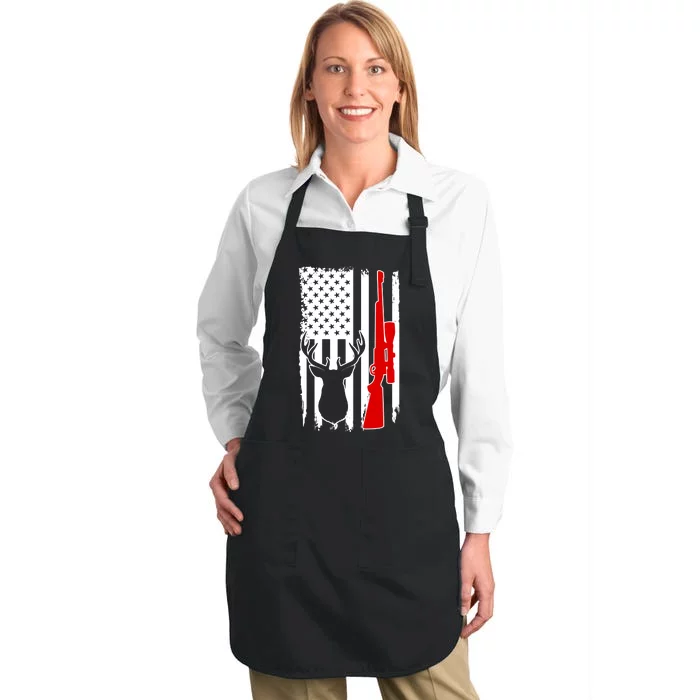 Deer Hunting Distressed USA American Flag Full-Length Apron With Pocket