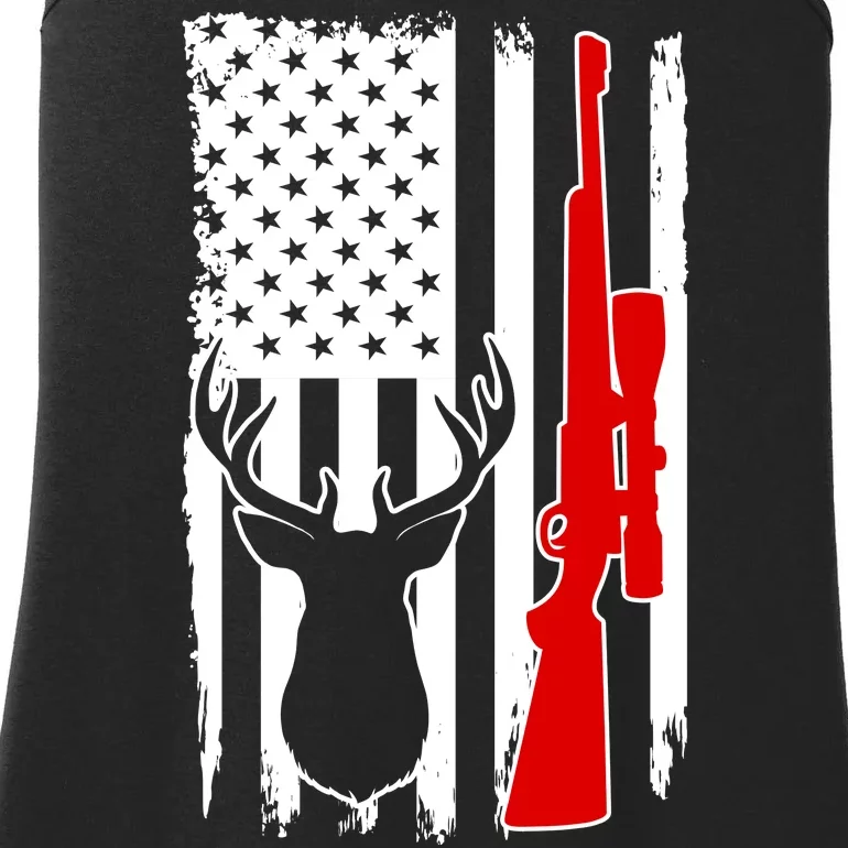 Deer Hunting Distressed USA American Flag Ladies Essential Tank