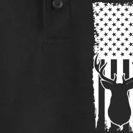 Deer Hunting Distressed USA American Flag Dry Zone Grid Performance Polo