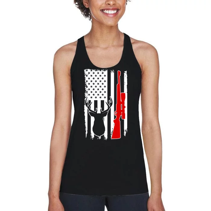 Deer Hunting Distressed USA American Flag Women's Racerback Tank