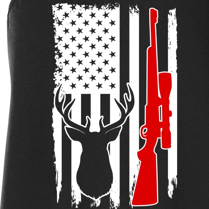 Deer Hunting Distressed USA American Flag Women's Racerback Tank