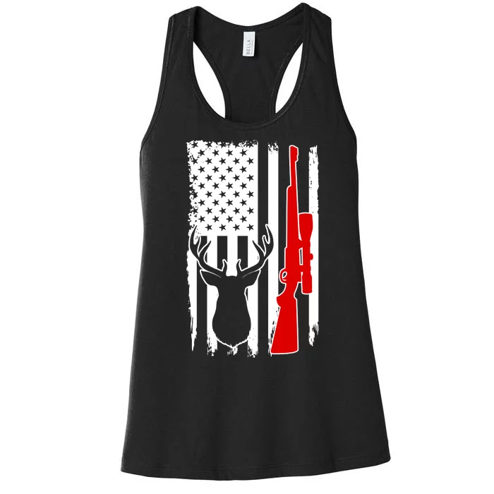 Deer Hunting Distressed USA American Flag Women's Racerback Tank