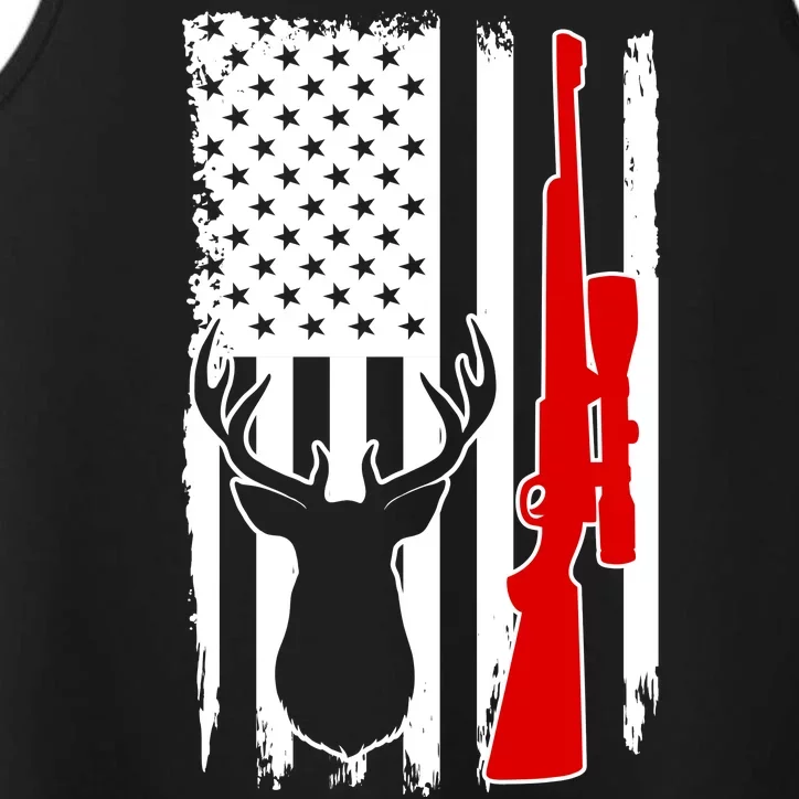 Deer Hunting Distressed USA American Flag Performance Tank