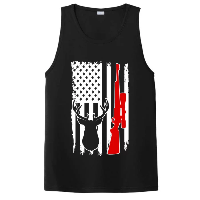 Deer Hunting Distressed USA American Flag Performance Tank