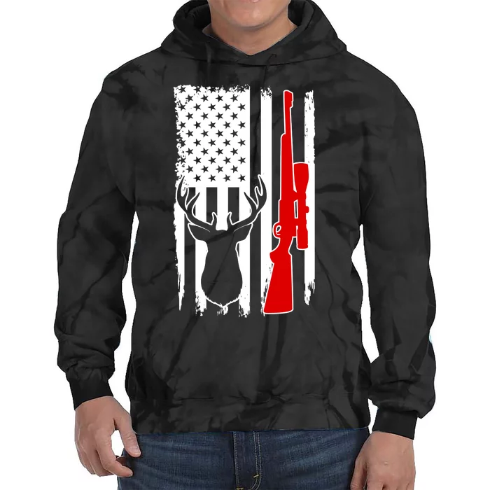 Deer Hunting Distressed USA American Flag Tie Dye Hoodie