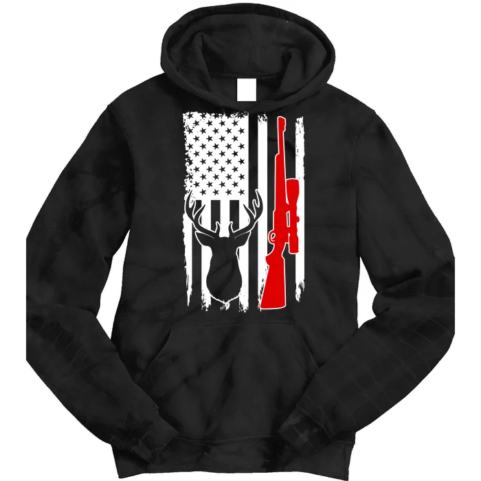 Deer Hunting Distressed USA American Flag Tie Dye Hoodie