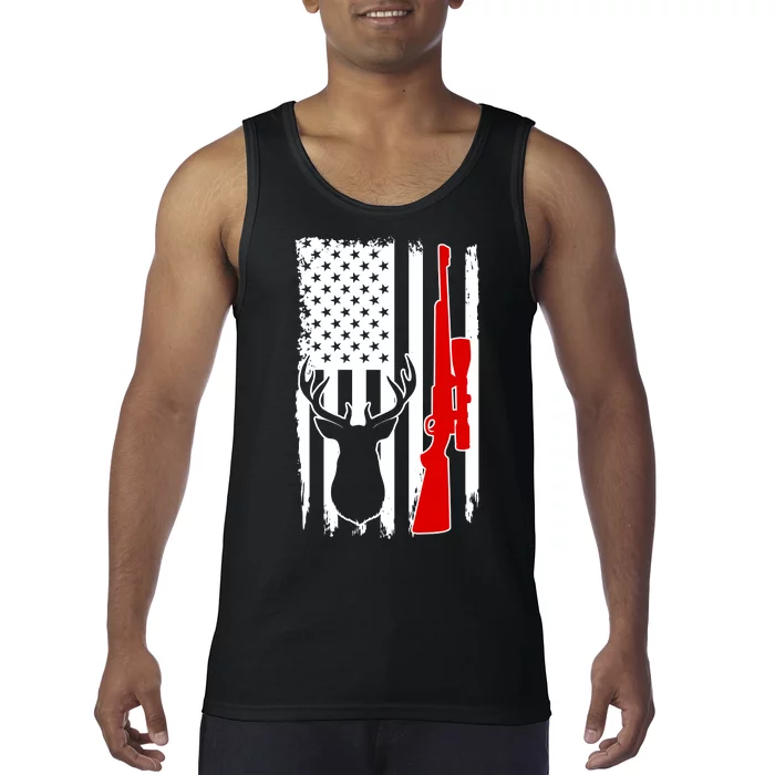 Deer Hunting Distressed USA American Flag Tank Top