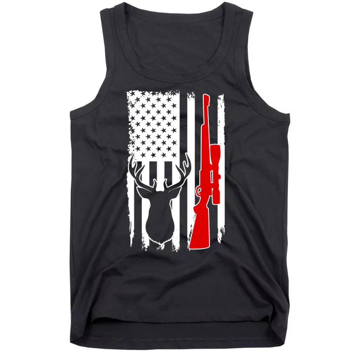 Deer Hunting Distressed USA American Flag Tank Top