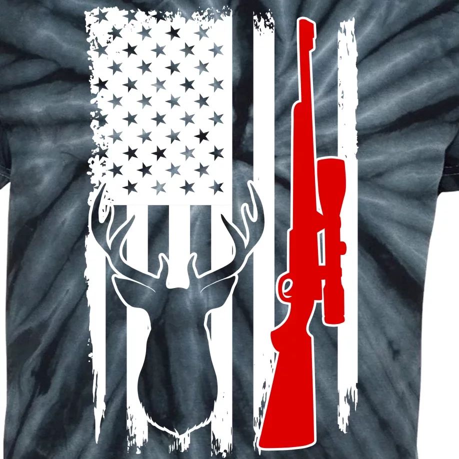 Deer Hunting Distressed USA American Flag Kids Tie-Dye T-Shirt