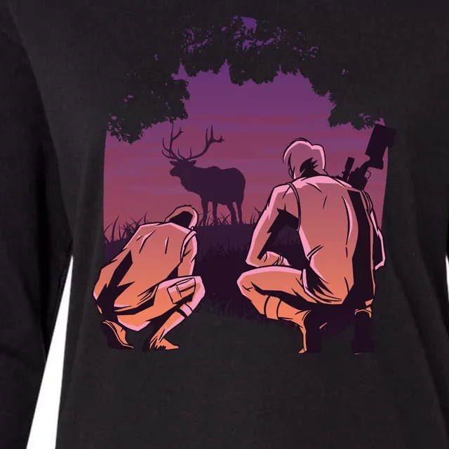 Deer Hunting Scene Womens Cotton Relaxed Long Sleeve T-Shirt