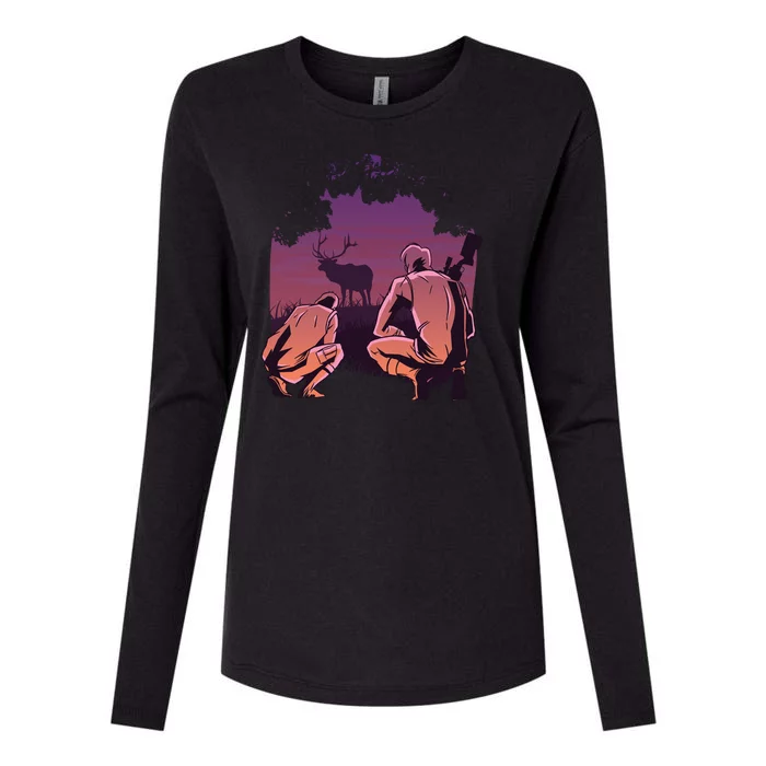 Deer Hunting Scene Womens Cotton Relaxed Long Sleeve T-Shirt