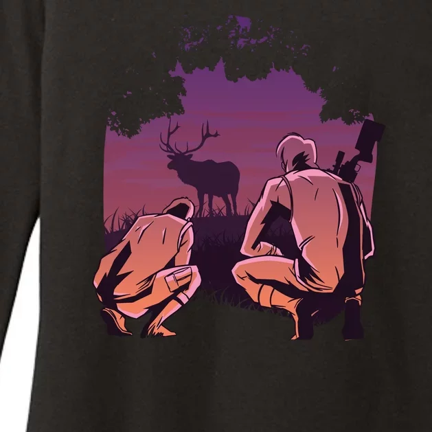 Deer Hunting Scene Womens CVC Long Sleeve Shirt