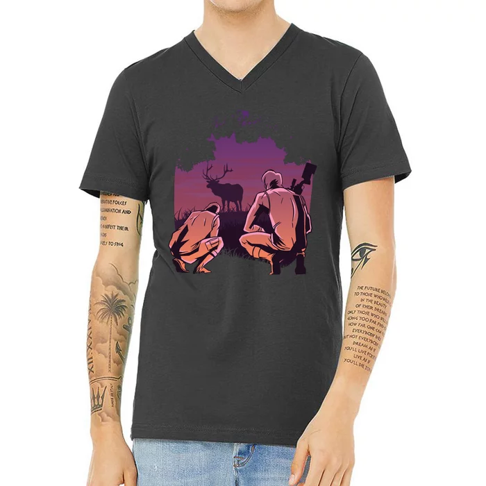 Deer Hunting Scene V-Neck T-Shirt