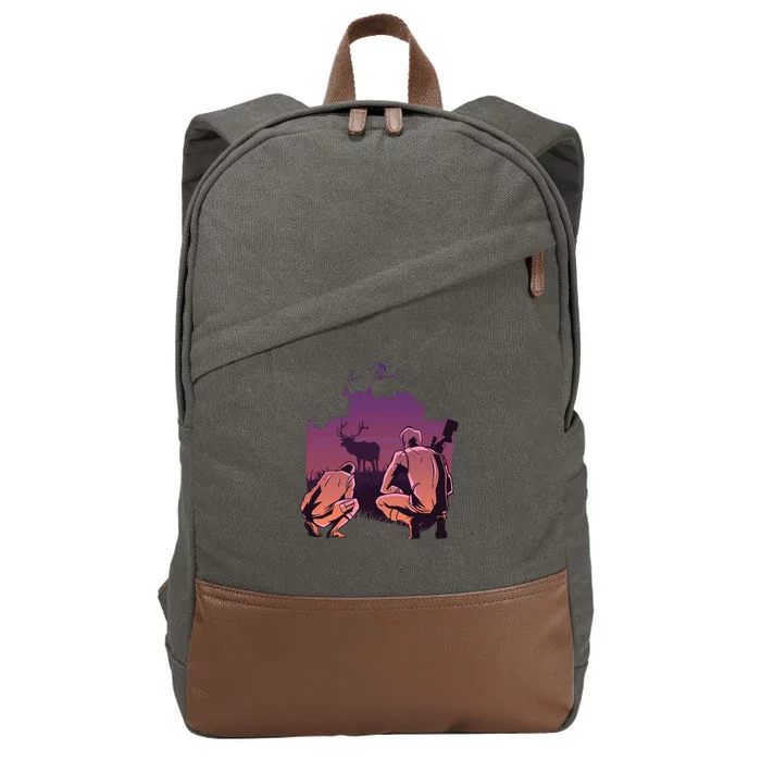 Deer Hunting Scene Cotton Canvas Backpack