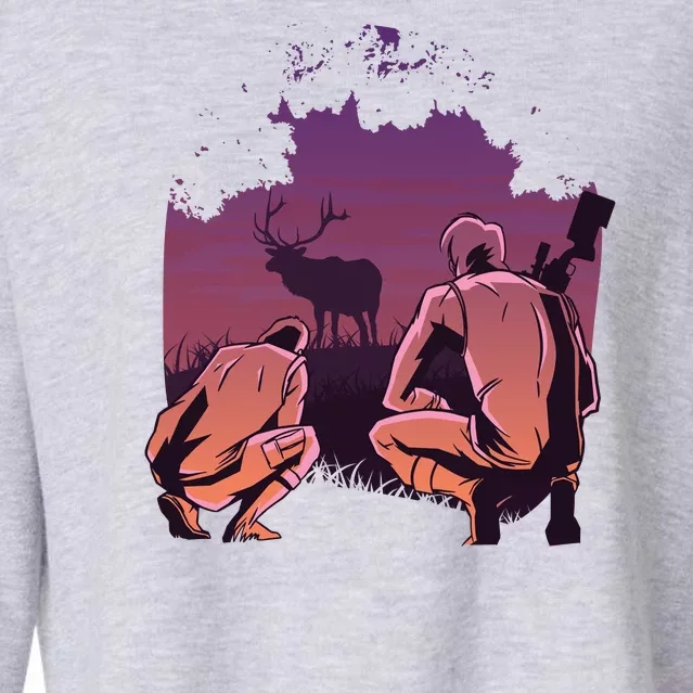 Deer Hunting Scene Cropped Pullover Crew