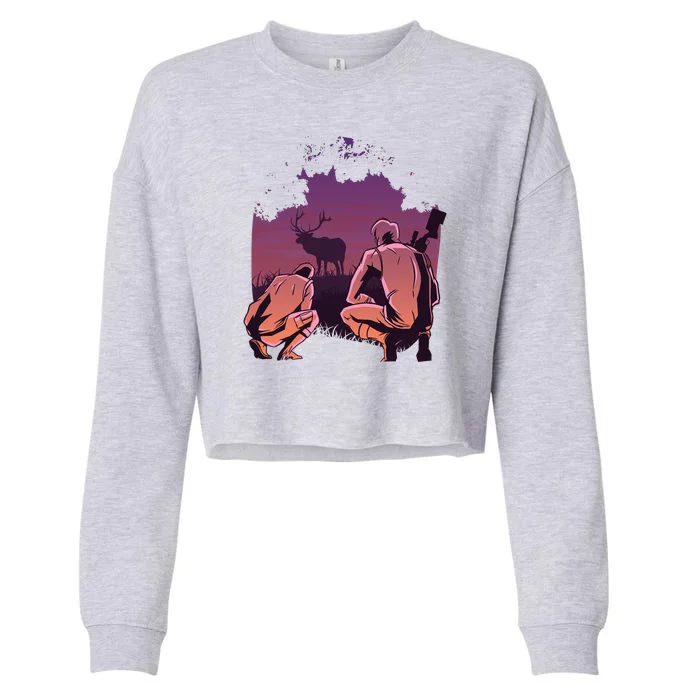 Deer Hunting Scene Cropped Pullover Crew