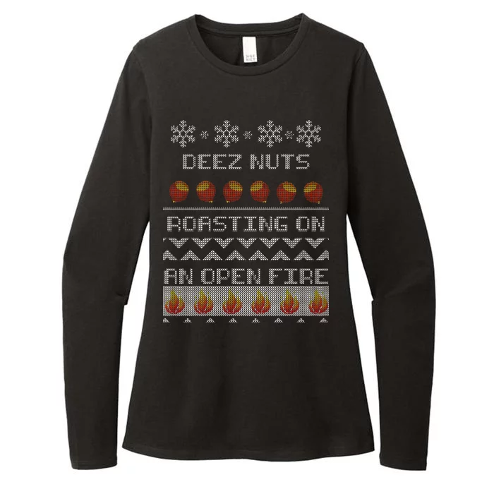 Deez Nuts Roasting On An Open Fire Ugly X-Mas Womens CVC Long Sleeve Shirt