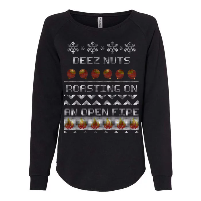 Deez Nuts Roasting On An Open Fire Ugly X-Mas Womens California Wash Sweatshirt