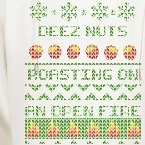 Deez Nuts Roasting On An Open Fire Ugly X-Mas Womens Funnel Neck Pullover Hood