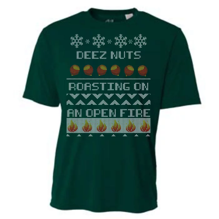 Deez Nuts Roasting On An Open Fire Ugly X-Mas Cooling Performance Crew T-Shirt