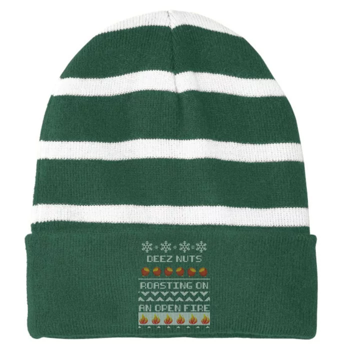 Deez Nuts Roasting On An Open Fire Ugly X-Mas Striped Beanie with Solid Band