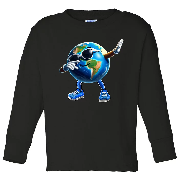 Dabbing Earth Funny Earth Day 2024 Toddler Long Sleeve Shirt