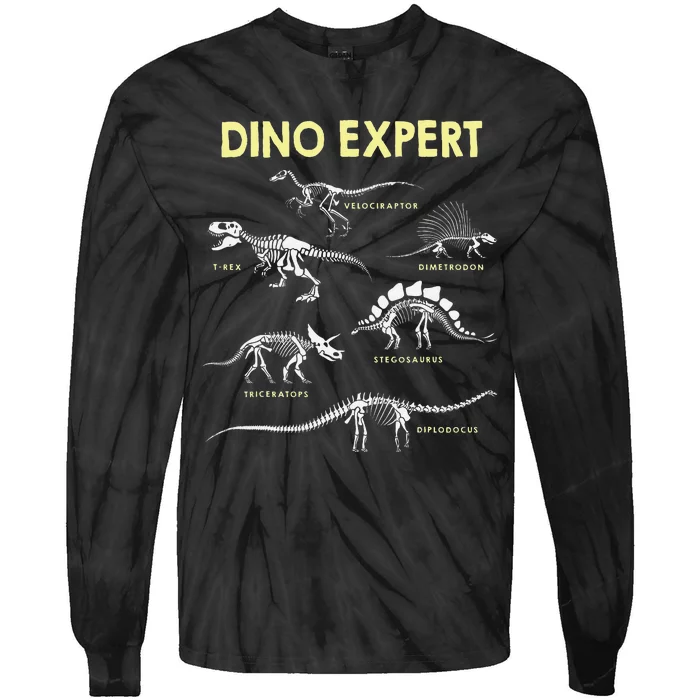 Dino Expert Future Paleontologist Dinosaur Fossil Bones Tie-Dye Long Sleeve Shirt