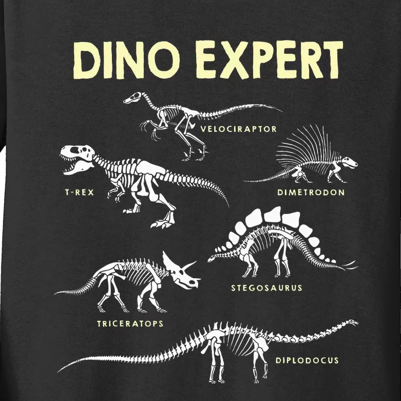 Dino Expert Future Paleontologist Dinosaur Fossil Bones Kids Long Sleeve Shirt