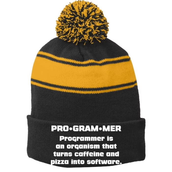 Definition of A Programmer Funny Coffee Stripe Pom Pom Beanie