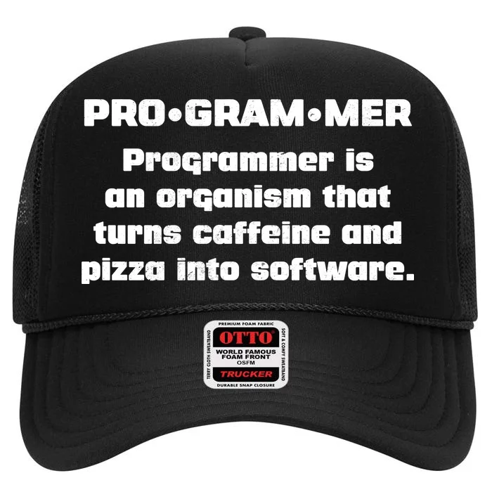 Definition of A Programmer Funny Coffee High Crown Mesh Trucker Hat