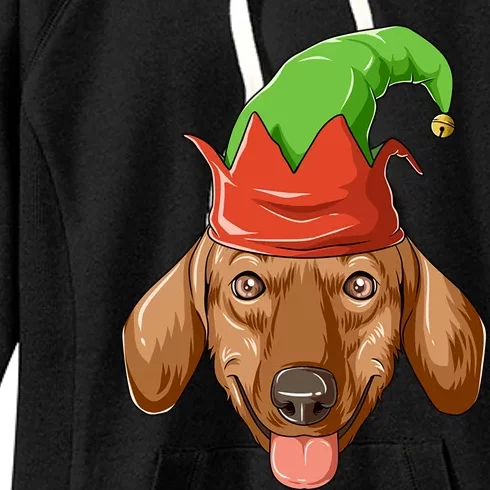 Dachshund Elf Hat Christmas Dachshund Gift Women's Fleece Hoodie