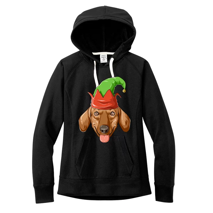 Dachshund Elf Hat Christmas Dachshund Gift Women's Fleece Hoodie